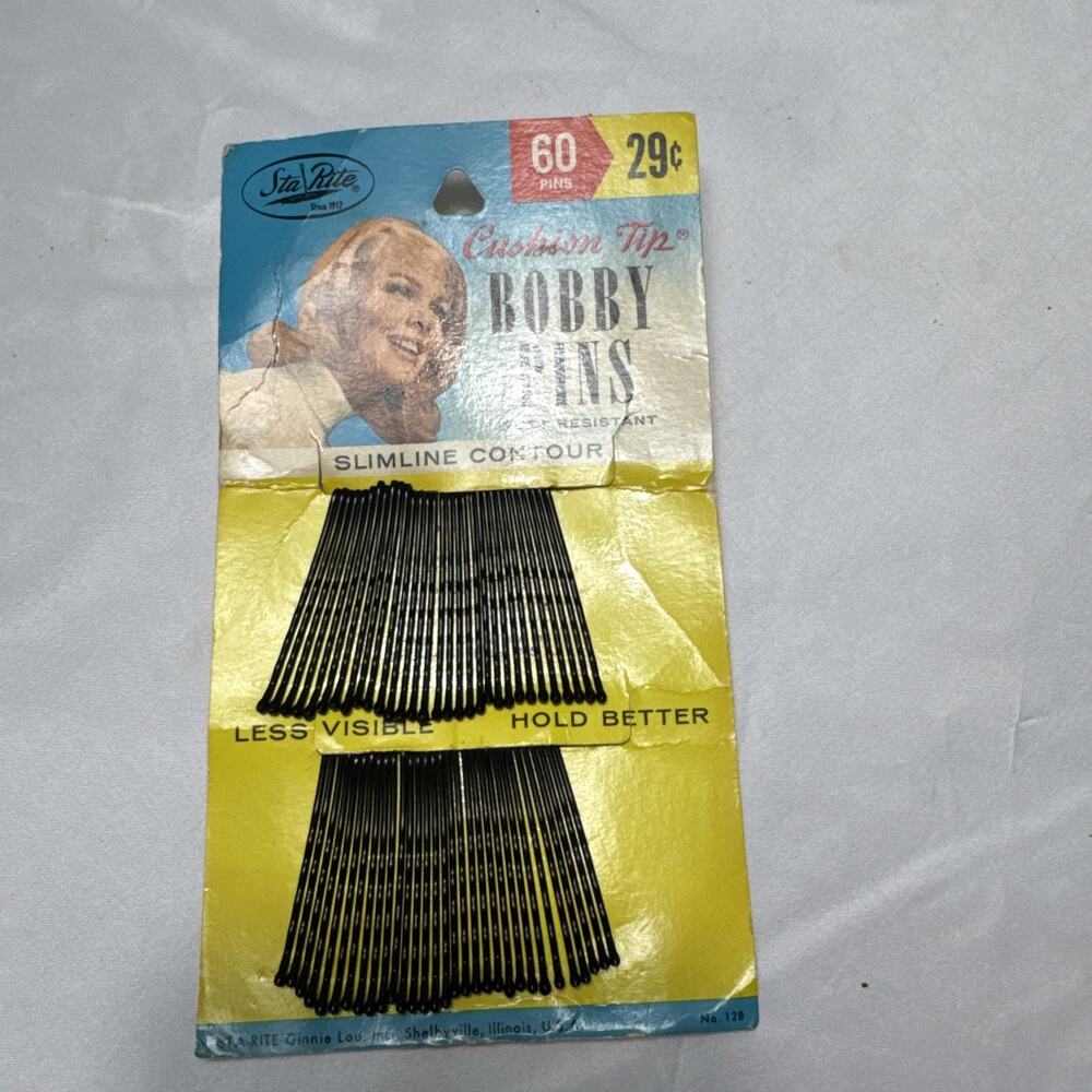 Vintage Sta-Rite Bobby Pins For Hair Rubber Cushion Tip New on Card, No. 128